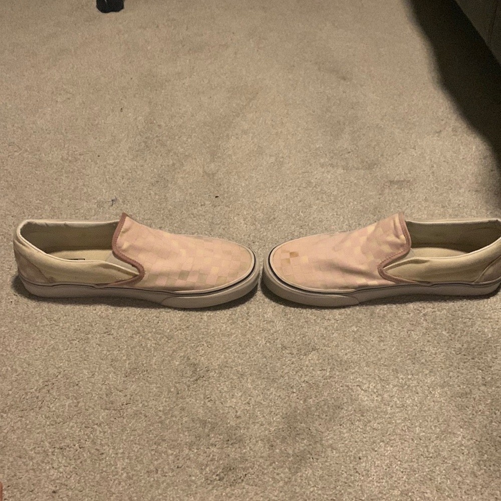 Pink and White Checkered Slip On Vans